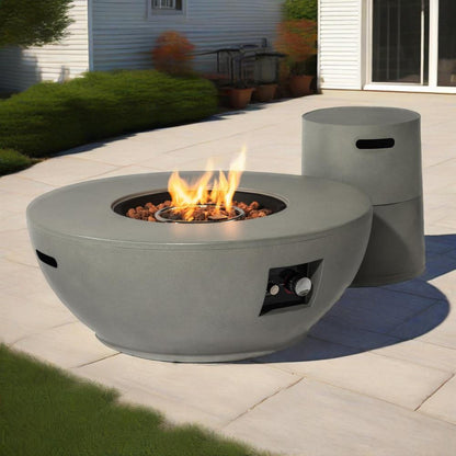 36" Propane Gas Fire Pit Table Set, 50000 BTU Round Steel Outdoor Fire Pit with Tank Holder & Lid, Patio Fire Table for Backyard, Deck, Garden, Grey