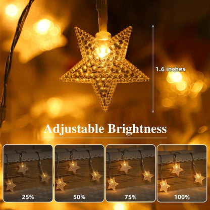 2 Pack Star String Lights Total 33ft 100 LED Hanging Star Fairy Lights Battery Operated for Indoor Outdoor Waterproof Twinkle Lights with Remote Control for Bedroom Party Christmas Decor Warm White