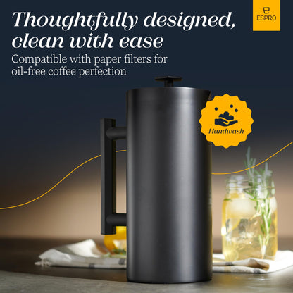 ESPRO P6 32 Ounces French Press Coffee Maker, Double Walled Stainless Steel Insulated, Matte Black