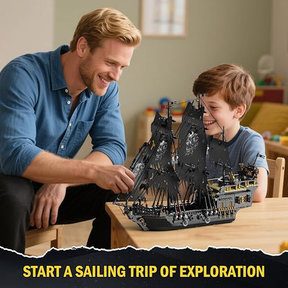 Pirate Ship Model Building Set for Adults Boys Girls Black Pearl Ship Model with Light Sail Boat Construction Toys Collectible Display Home Office Decor Birthday Gifts（1713 Pieces）