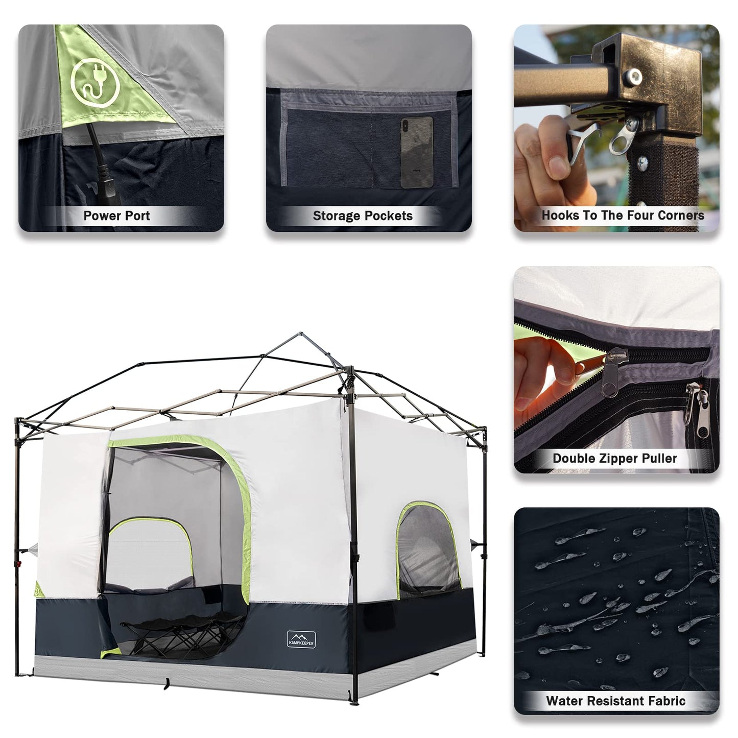 KAMPKEEPER Camping Inner Tent for Pop Up Canopy, Converts 10'x10' Straight Leg Canopy into Camping Tent–Fully Vented Roof(Top & Frame NOT Included) (Black, Classic)