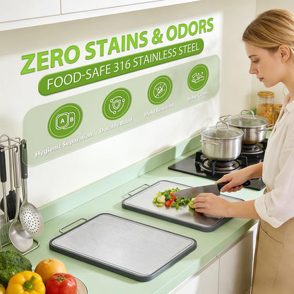 Stainless Steel Cutting Board - 17" x 11" Heavy Duty Chopping Board with Juice Grooves | Non-Slip & Dishwasher Safe