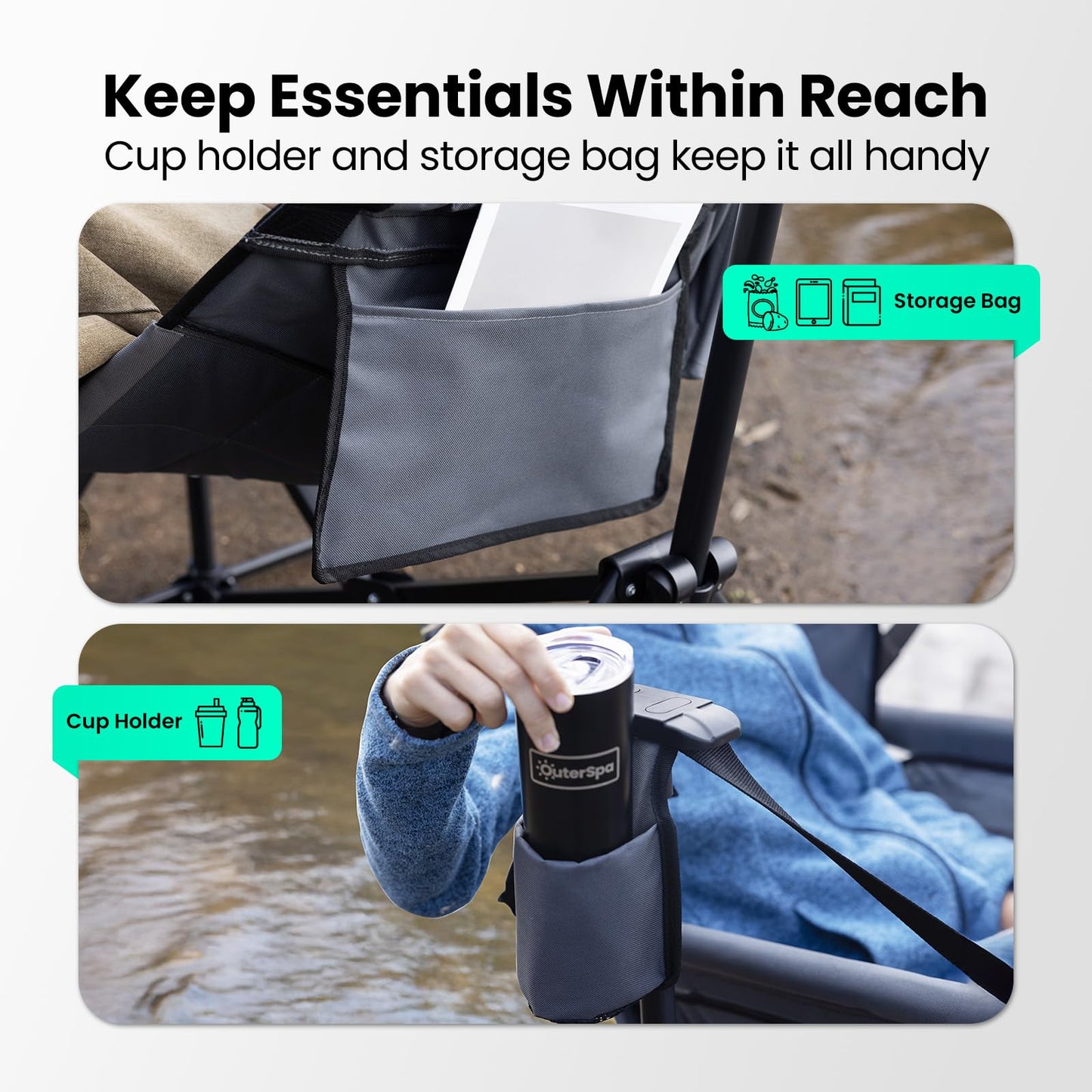 OuterSpa Hammock Camping Chair for Adults with Adjustable Backrest, Heavy Duty Padded Folding Hammock Chair Supports 400lbs, Portable Hammock Chair Swinging Chair for Camping, Travelling and Patio