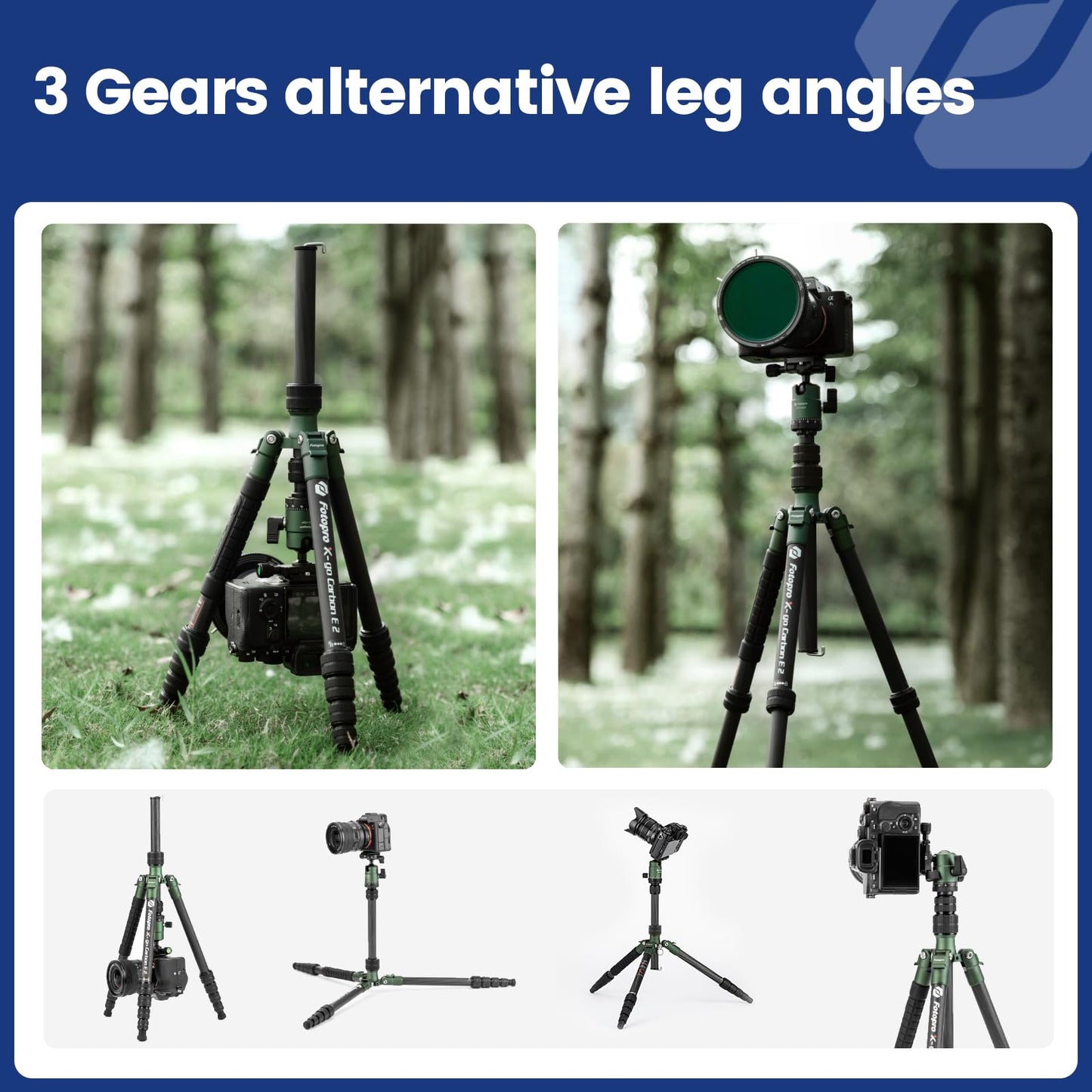Fotopro 62" Carbon Fiber Travel Tripod, Lightweight Compact Camera Tripod with 360 Degree Ball Head, Detachable Monopod with Arca-Swiss QR Plate and Bag, Load up to 8KG/17.63lbs, Weighs only 2lb
