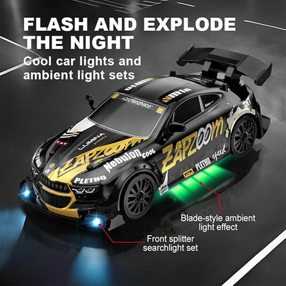 1:24 Scale RC Drift Car 4WD 2.4GHz High Speed Racing Sport Toy Car with LED Lights Racing and Drift Wheels (E80-Blue)
