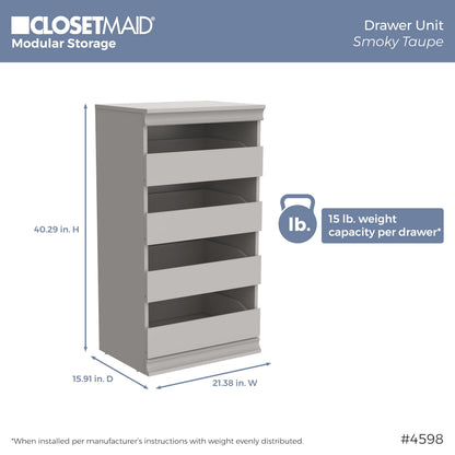 ClosetMaid Modular Storage 21.38-inch W 3-Shelf 4-Drawer Tower Wood Closet System, Smoky Taupe