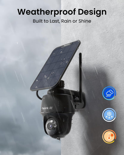 REOLINK 4K Solar Security Cameras Wireless Outdoor, 360° Pan Tilt, 8MP Color Night Vision, 2.4/5 GHz Wi-Fi 6, No Monthly Fee, Home Hub Compatible, Argus PT 4K+ 3W Solar Panel (Black)