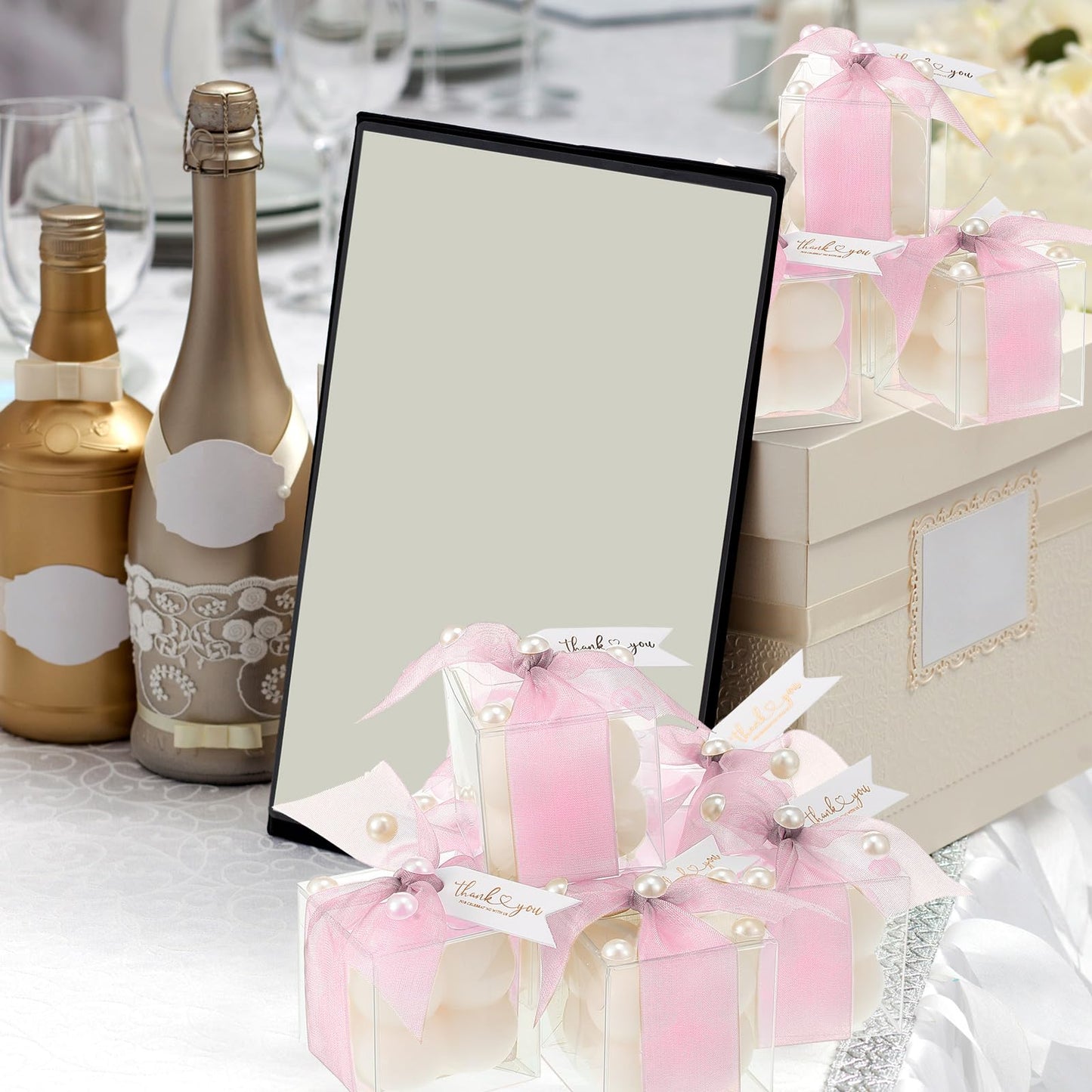 Nuanchu 30 Sets Bridal Shower Favors Pink 1.6" Mini Bubble Candles Wedding Favors Gifts for Guests Aesthetic Bubble Candles Baby Shower Favor with Thank You Card Ribbon for DIY Baptism Gift