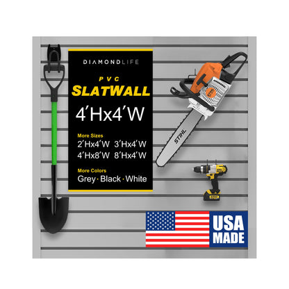 Heavy Duty 4'H X 4'W PVC Garage SlatWall Storage System (with Endcaps & Screws) - Modular Slat Wall Paneling for Garage Wall Organizer - Interlocking SlatWall Panels for Home & Commercial Use (Grey)