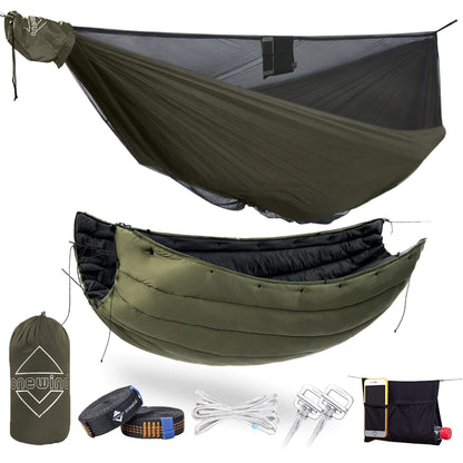 Onewind 11' Camping Hammock with Hammock Underquilt, Full Length, Lightweight and Portable Camping Sleep System, OD Green