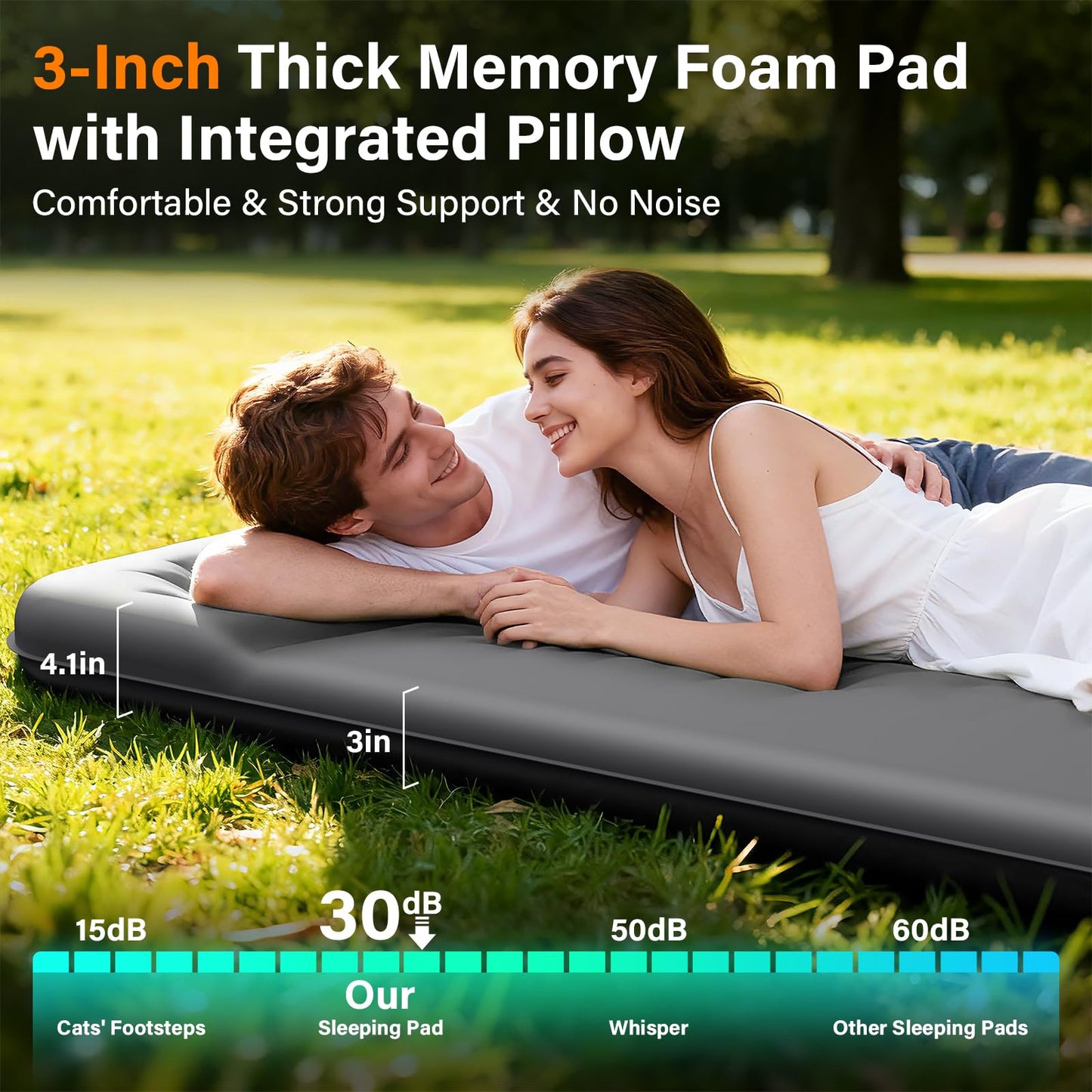 HiiPeak Double Camping Sleeping Pad with Electric Pump, 3" Thick 2 Person Self Inflating Memory Foam Mattress Pad with Pillow, Portable Sleeping Mat for Travel, Car, Tent, Full Size (Gray)
