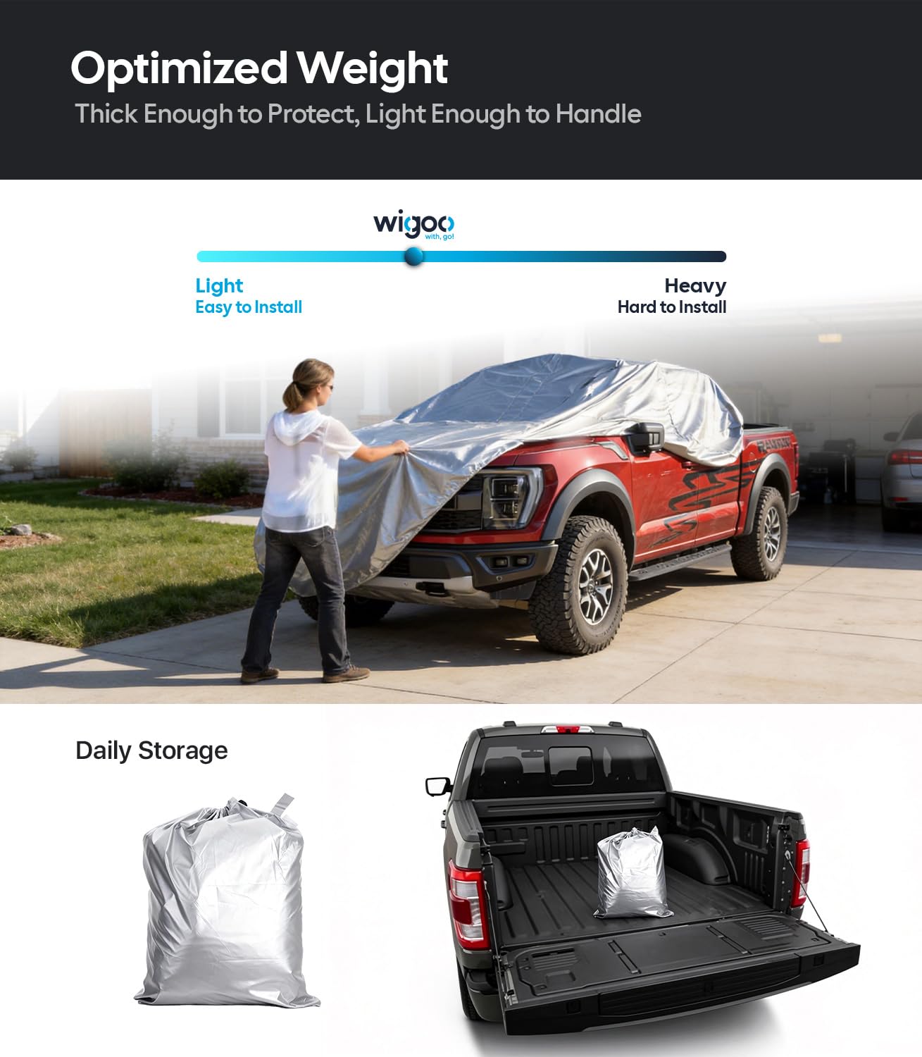 Wigoo Ford F150 F250 F350 F450 Truck Car Cover Accessories 2015-2026, Waterproof All Weather Outdoor Full Pickup Cover, Windproof UV Rain Snow Dust Protection, Door Zipper, Reflective Safety Strips
