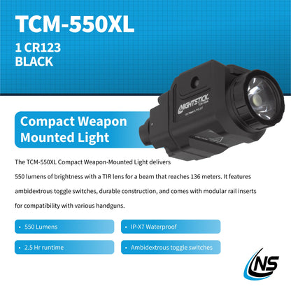 Nightstick TCM-550XL Compact Rail-Mounted Tactical Light - Waterproof Impact-Resistant Tactical Flashlight with Easy Momentary and Constant-On Switches