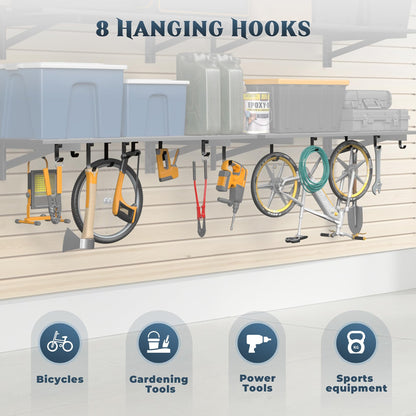 Jusgym 2-Pack 2x4ft Garage Shelving Wall Mounted, Heavy Duty Garage Wall Shelving with Hooks, 500 lbs Capacity Industrial Storage Shelves for Garage Organization