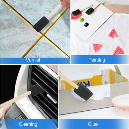 Skiennix Foam Paint Brushes - 1” Wood Handle Sponge Brushes for Staining & DIY Crafts | 40 Pcs Set