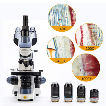 Swift SW380T 40X-2500X Research-Grade Trinocular Compound Lab Microscope with 2.0mp Camera and Software Windows and Mac Compatible and Slides