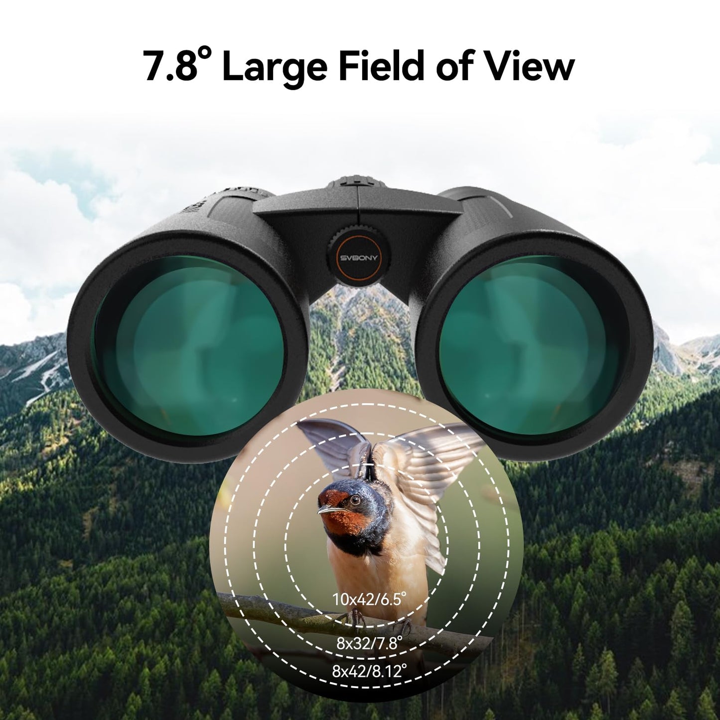 SVBONY Upgraded SV202 8x32 ED Binocular, Binoculars with Extra-Low Dispersion Lenses for Birdwatching, BAK4 & FMC Clearer, 7.8° Wide View Angle Quickly locate, Lightweight & Portable for Football Game