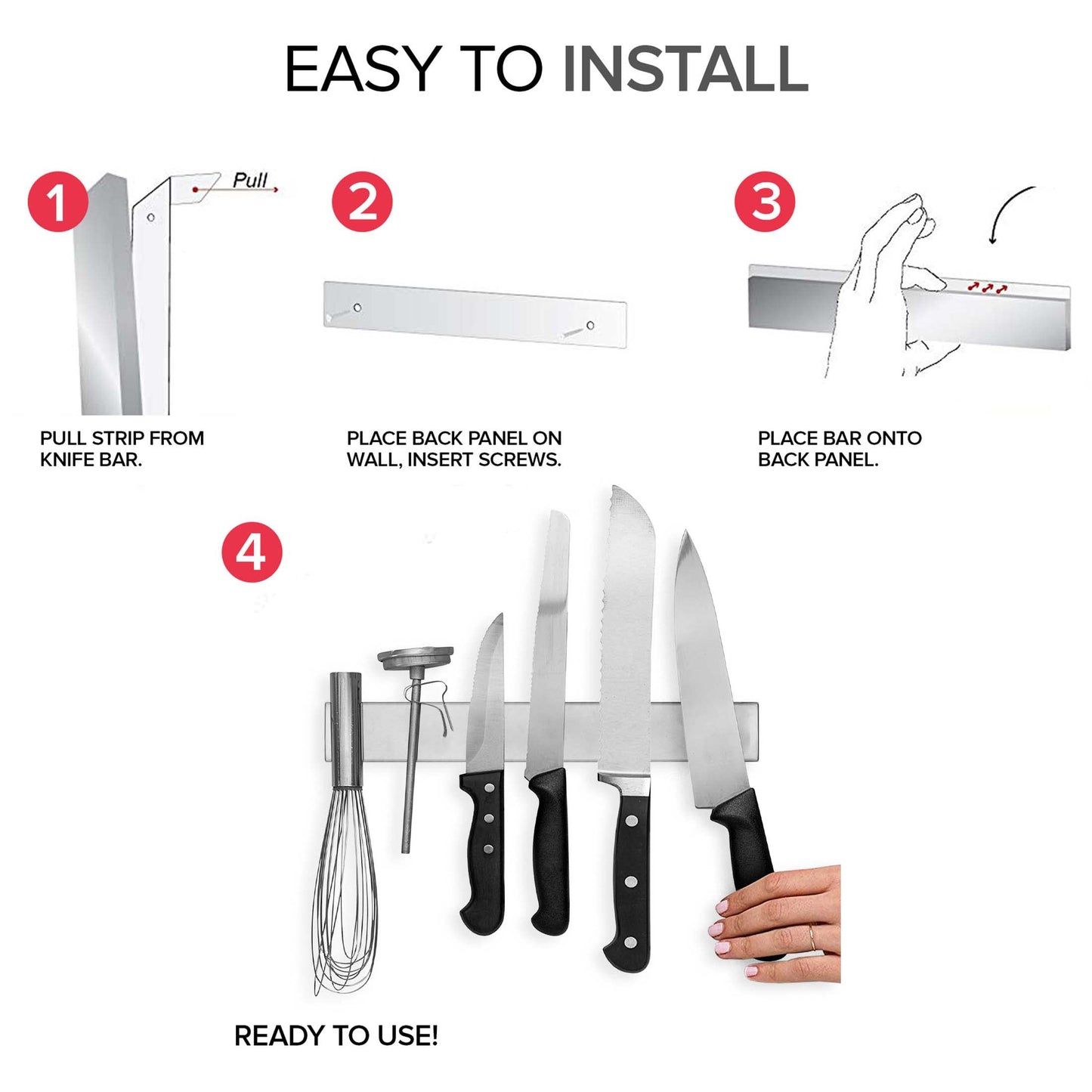 Modern Innovations 12 Inch Stainless Steel Magnetic Knife Bar with Multipurpose Use as Knife Holder, Knife Rack, Knife Strip, Kitchen Utensil Holder, Tool Holder, Art Supply Organizer, Home Organizer