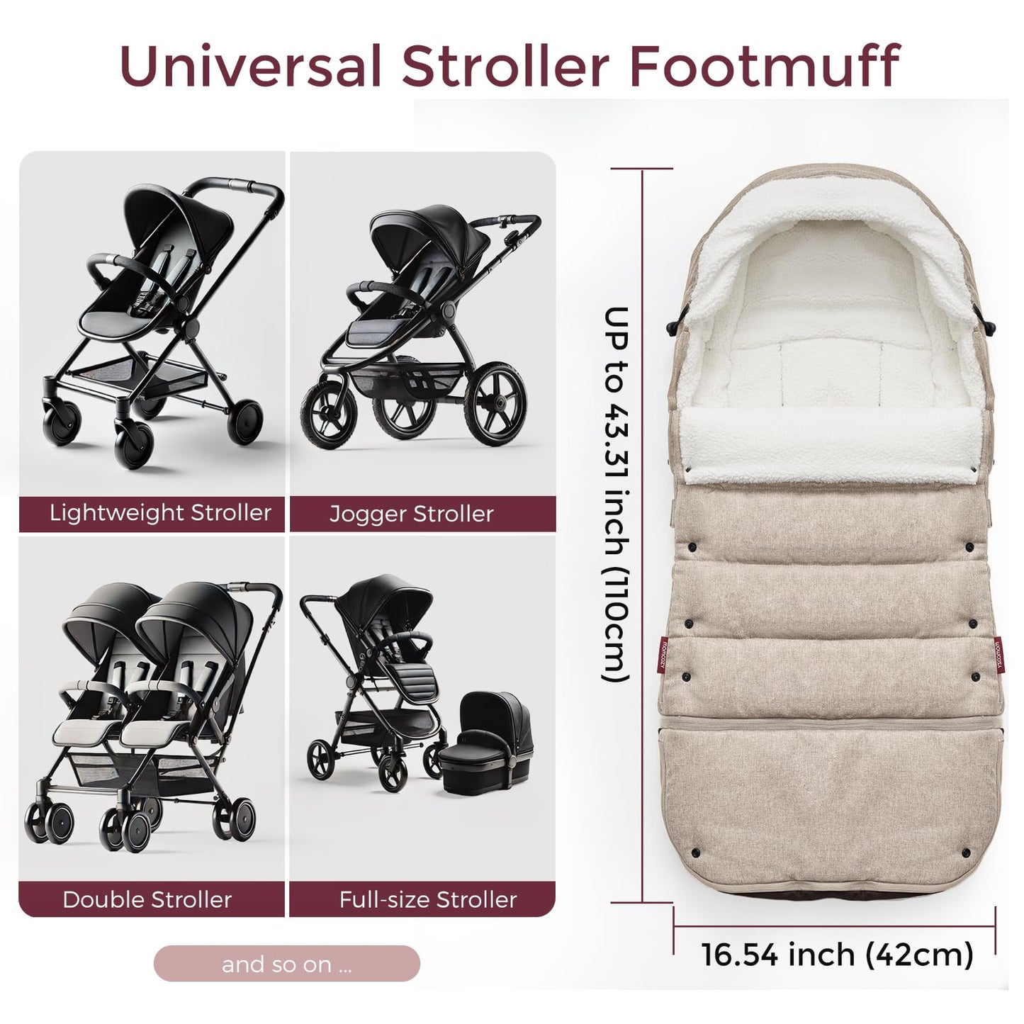 Momcozy Stroller Footmuff Universal | Easily Attaches to Most Strollers | Ultra-Plush,Weather-Proof Stroller Sleeping Bag | Deluxe Warm Stroller Bunting Bag | Extendable Cover Winter | Adjust-Buckle
