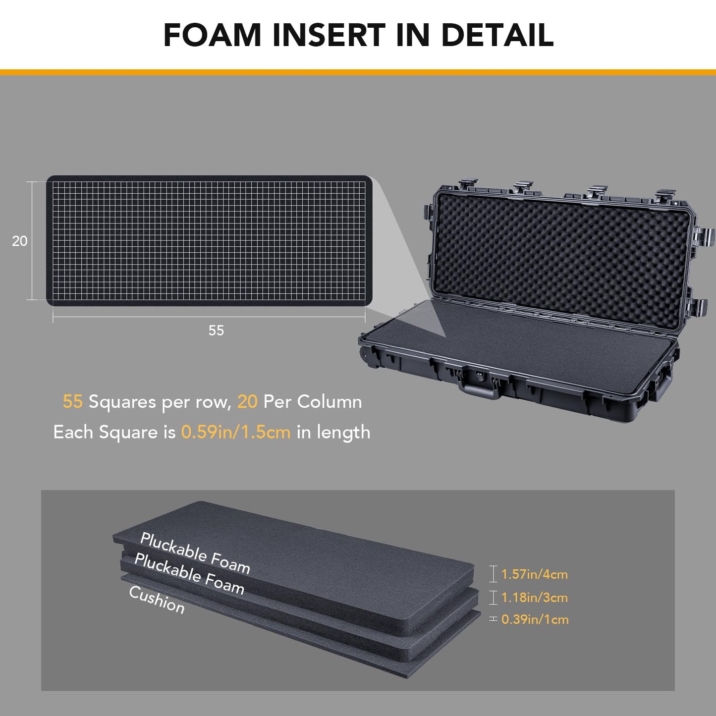 Lykus HC-9010 Long Waterproof Hard Case with Customizable Foam Insert and Wheels, Interior Size 34.17x13.19x5.12 in, Suitable for long items