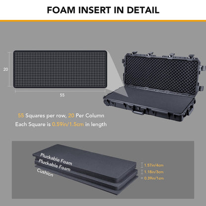 Lykus HC-9010 Long Waterproof Hard Case with Customizable Foam Insert and Wheels, Interior Size 34.17x13.19x5.12 in, Suitable for long items