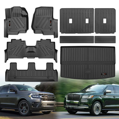 Jdeymat for Ford Expedition Max/Lincoln Navigator L 8-Seater 2018-2024 Floor Mats 3 Rows Trunk Cargo Liner and Backrest Mats All Weather TPE Accessories (8 Seat Full Set-Only for MAX Or L)