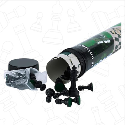 Tournament Chess Set: Portable and Professional Set with Travel Portable Plastic Tube Roll. Plastic Staunton Chess Pieces Foldable Vinyl Chess Board. (Black Board 13X13IN)