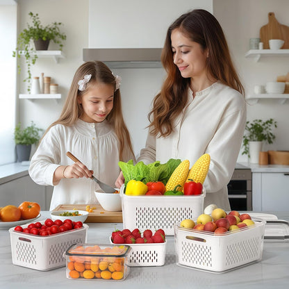 Skiennix 4 PCS Fruit Storage Containers - All-In-One Produce Wash Bowl with Removable Colander | Microwave & Dishwasher Safe