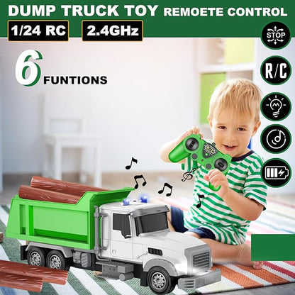 Remote Control Construction Dump Truck Toy RC Vehicle6 Channel Truck Toys with 6 pcs Wood2 Rechargeable Batteries1/24 Scale Dump TrucksBirthday Gifts Ideas for Boys Age 3-8 Year Old