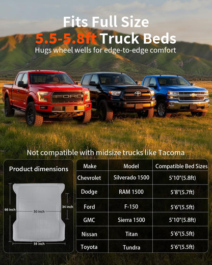 Umbrauto Upgraded Truck Bed Air Mattress for Full Size Short Beds 5.5-5.8ft, Drop-Stitch Tech with Built-in Pump, Heavy Duty Silent Inflatable Tent Bed for Outdoor Camping