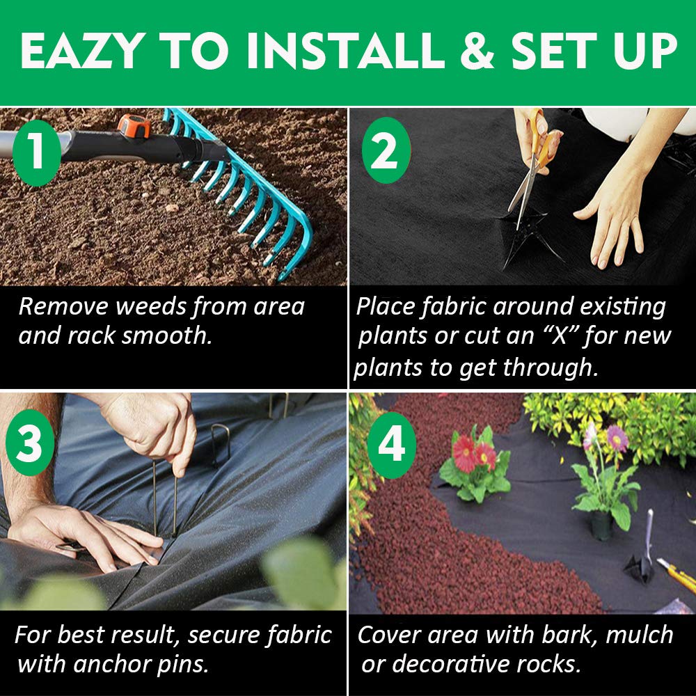 Kdgarden Premium 5oz Pro Weed Barrier Landscape Fabric Ground Cover Heavy Duty Commercial Anti-Weed Gardening Mat, 6ft x 200ft, Black