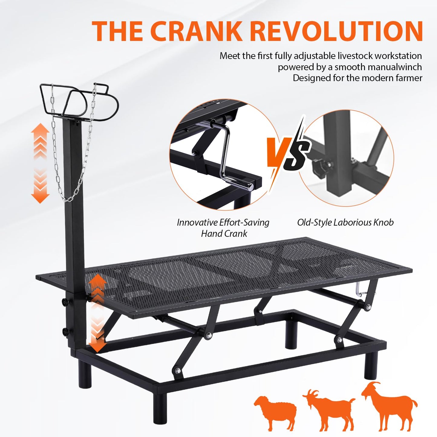 GTPLAYER Goat Milking Stand with Hand Crank,Wheels – 48"x23" Adjustable Headpiece & Height, for Grooming, Milking, Hoof Trimming, Heavy Duty Metal Sheep/Goat Stand, 500 LB Capacity Dark-Black