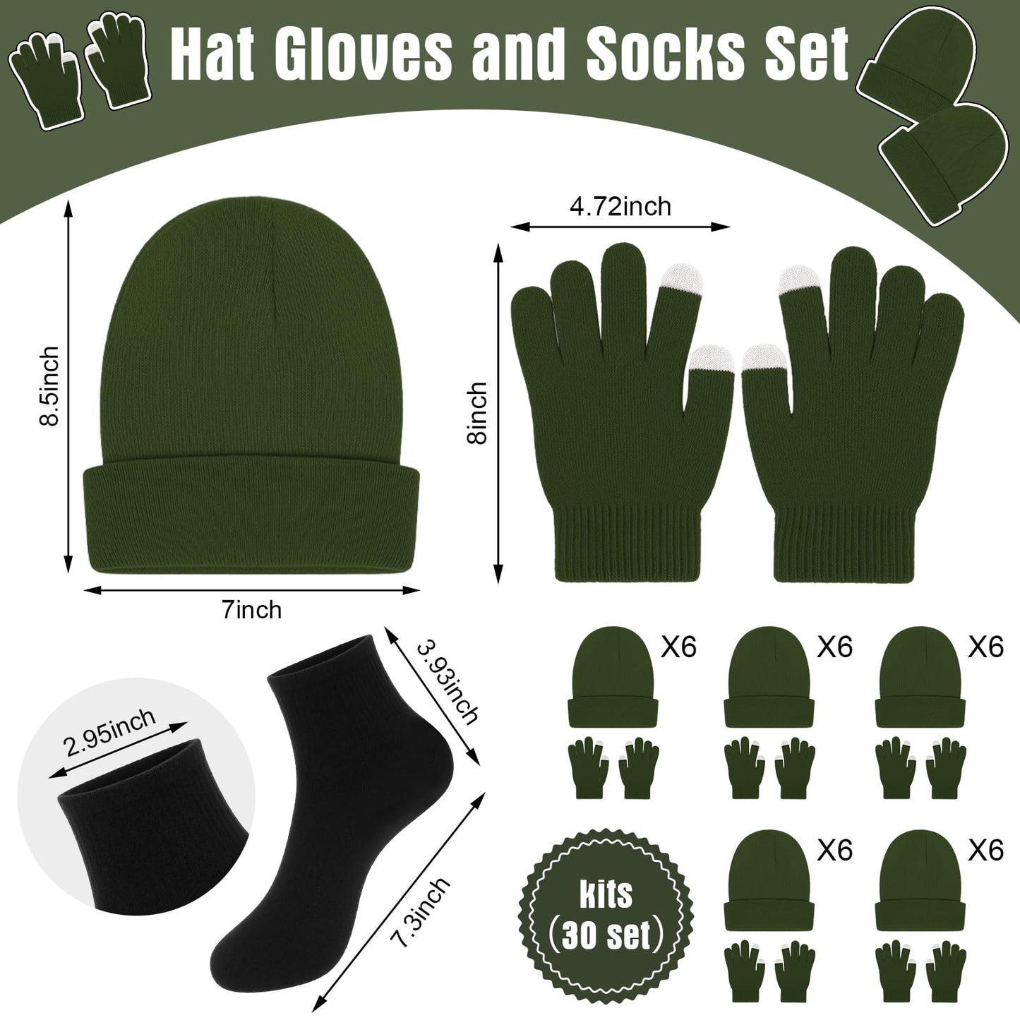 Chicingyou 120 Pcs Homeless Care Package Supplies Bulk Winter Emergency Thermal Blankets Warmer Beanie Socks Touchscreen Gloves for Men Women Cold Weather Outdoor Survival Kits (Green,Black)