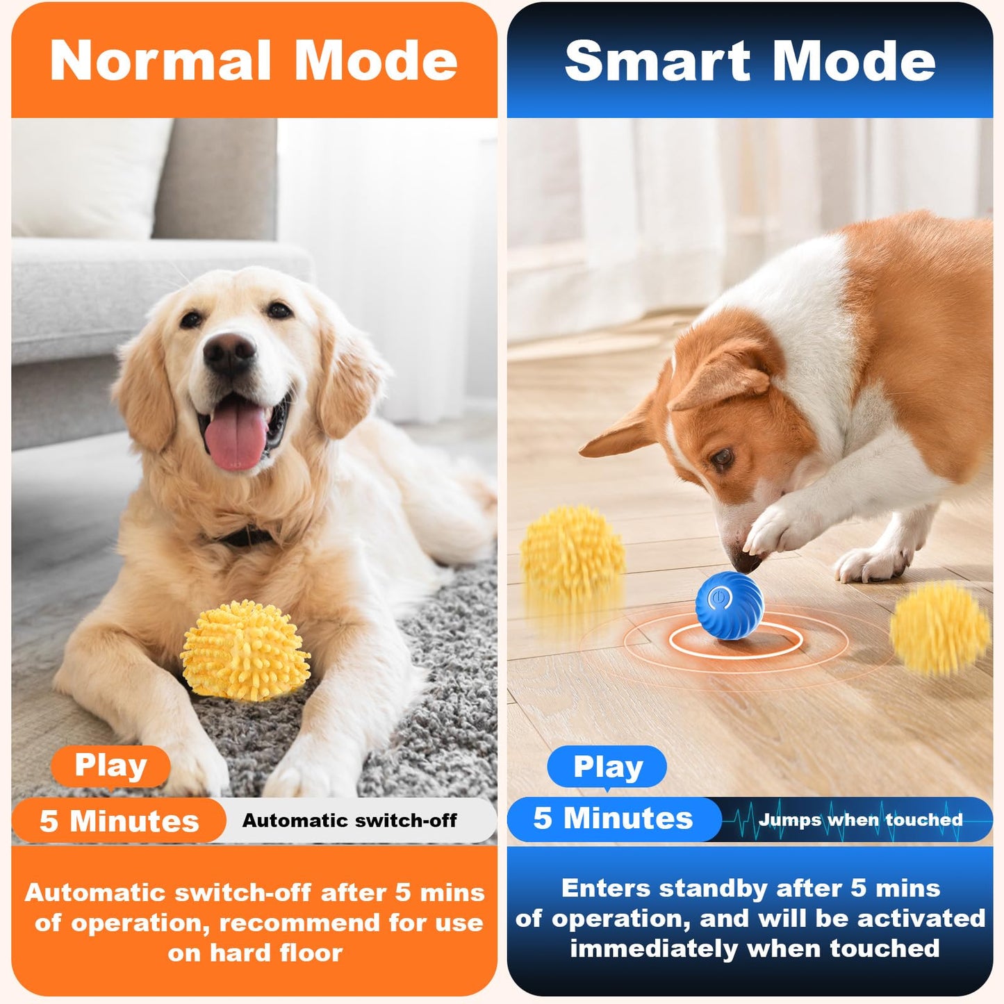 BABORUI Interactive Dog Toys, Moving Dog Toy Ball with Cover, Self Rolling Dog Ball for Small/Medium/Large Dogs, Automatic Dog Toys to Keep Them Busy (Large Blue)