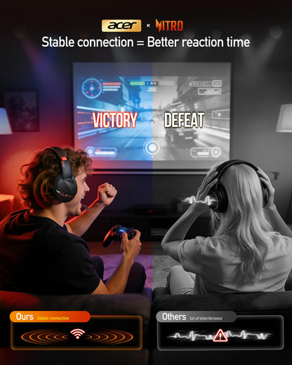 acer Wireless Gaming Headset, PS5 Headset with 2.4GHz for Ps5, Ps4, PC, Switch, Bluetooth 5.3 + 100Hrs Gaming Headphones with Noise Canceling Mic for Laptop, Mobile, Mac, 50mm Drivers (Red)