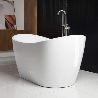 WOODBRIDGE 59"Freestanding White Acylic Soaking Bathtub with Brushed Nickel Drain and Overflow,B0011-BN