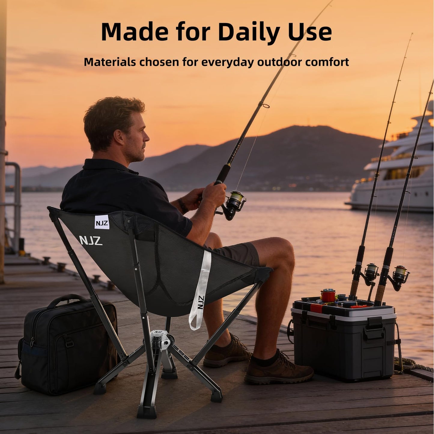 NJZ Folding Outdoor Chair — Easy Outdoor Comfort, Simple One-Piece Design, Stable Aluminum Frame, Relaxed Seating for Backyard, Camping & Everyday Use