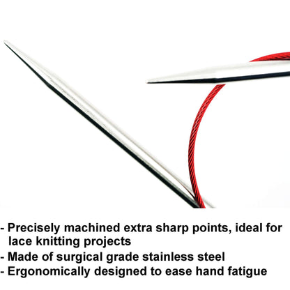 ChiaoGoo Red Lace 40 inch (102cm) Circular Knitting Needles US Size 8 (5mm) Stainless Steel 7040-8 with Stitch Holder