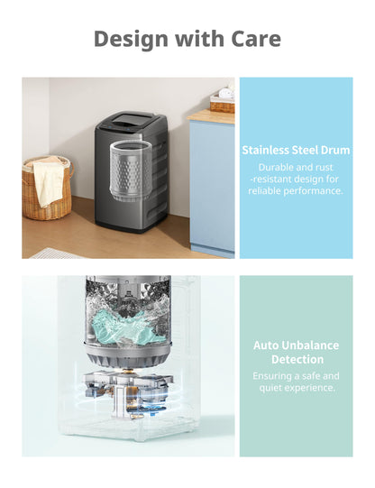 COMFEE' Portable Washing Machine, 0.9 cu.ft Compact Washer With LED Display, 5 Wash Cycles, 2 Built-in Rollers, Space Saving Full-Automatic Washer