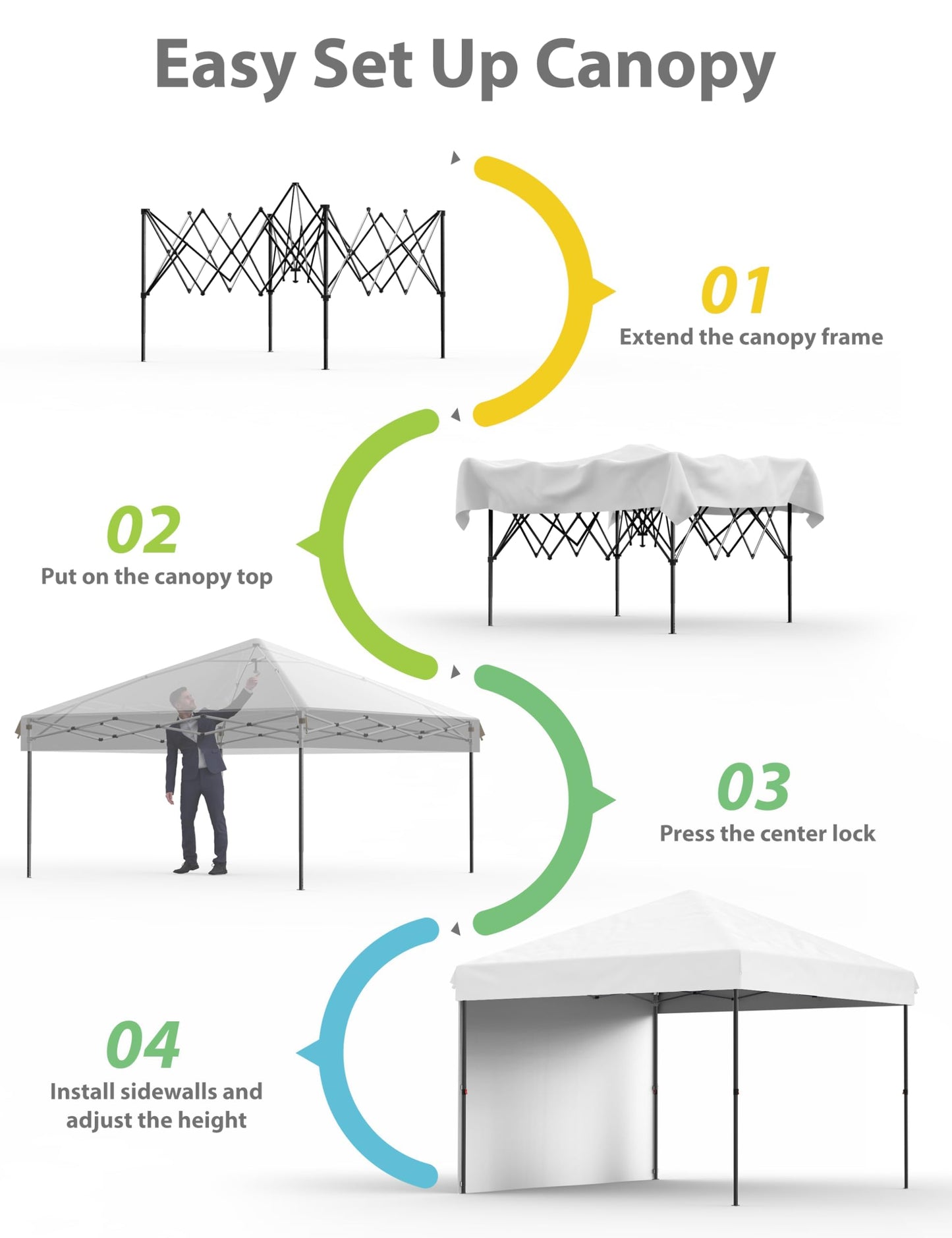 GarveeHome 10x10 Pop Up Canopy Beach Tent with Removable Sidewall UPF 50+ Waterproof, Tents for Camping & Parties, Gazebo Outdoor Canopy Tent, Easy Setup in Center Lock One Push Instant, White