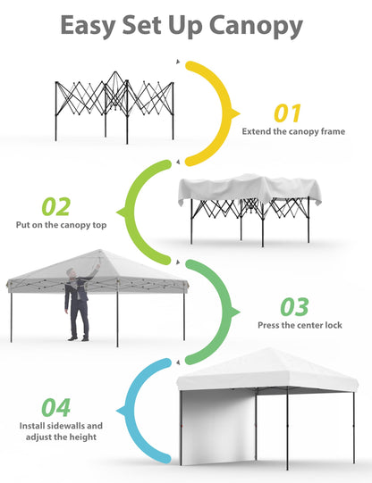 GarveeHome 10x10 Pop Up Canopy Beach Tent with Removable Sidewall UPF 50+ Waterproof, Tents for Camping & Parties, Gazebo Outdoor Canopy Tent, Easy Setup in Center Lock One Push Instant, White