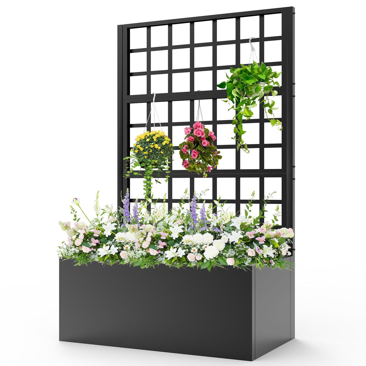 BUKLIYN Metal Planter with Trellis - Trellis with Planter Box & Privacy Screen, Outdoor Raised Garden Bed for Climbing Plants(63"x31.5"x16")