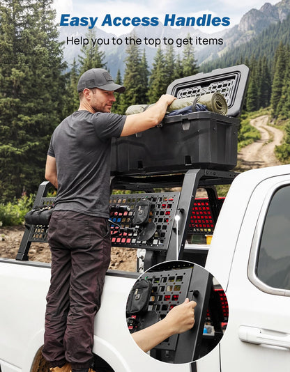 JOYTUTUS Full Size Truck Bed Rack Adjustable Overland Rack Compatible with F150 F250 F350 Silverado Sierra Ram Tundra Truck Rack for Kayak, Roof Top Tent