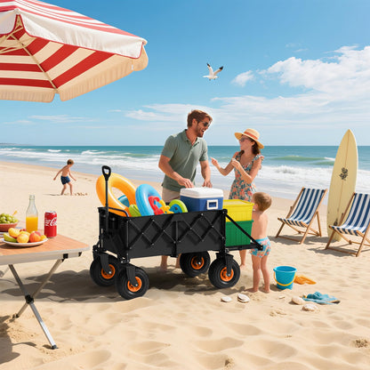 Beach Wagon with Big Wheels for Sand - Heavy Duty 10" Wheel Collapsible Wagons Foldable Large Wagon Cart Folding All Terrain for Camping