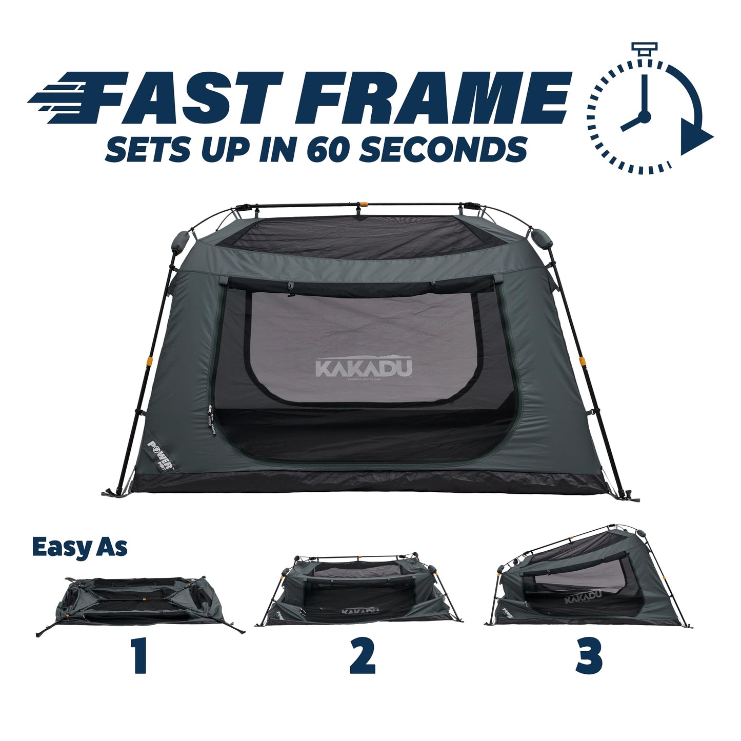 Kakadu Fast Frame Tent 3P, 3 Person Camping Tent, 1-Minute Setup, Fast Frame Twin Hub Design w/Pre-Attached Poles, Stargazing-Ready, Weatherproof, w/Awning Poles, and Carry Bag