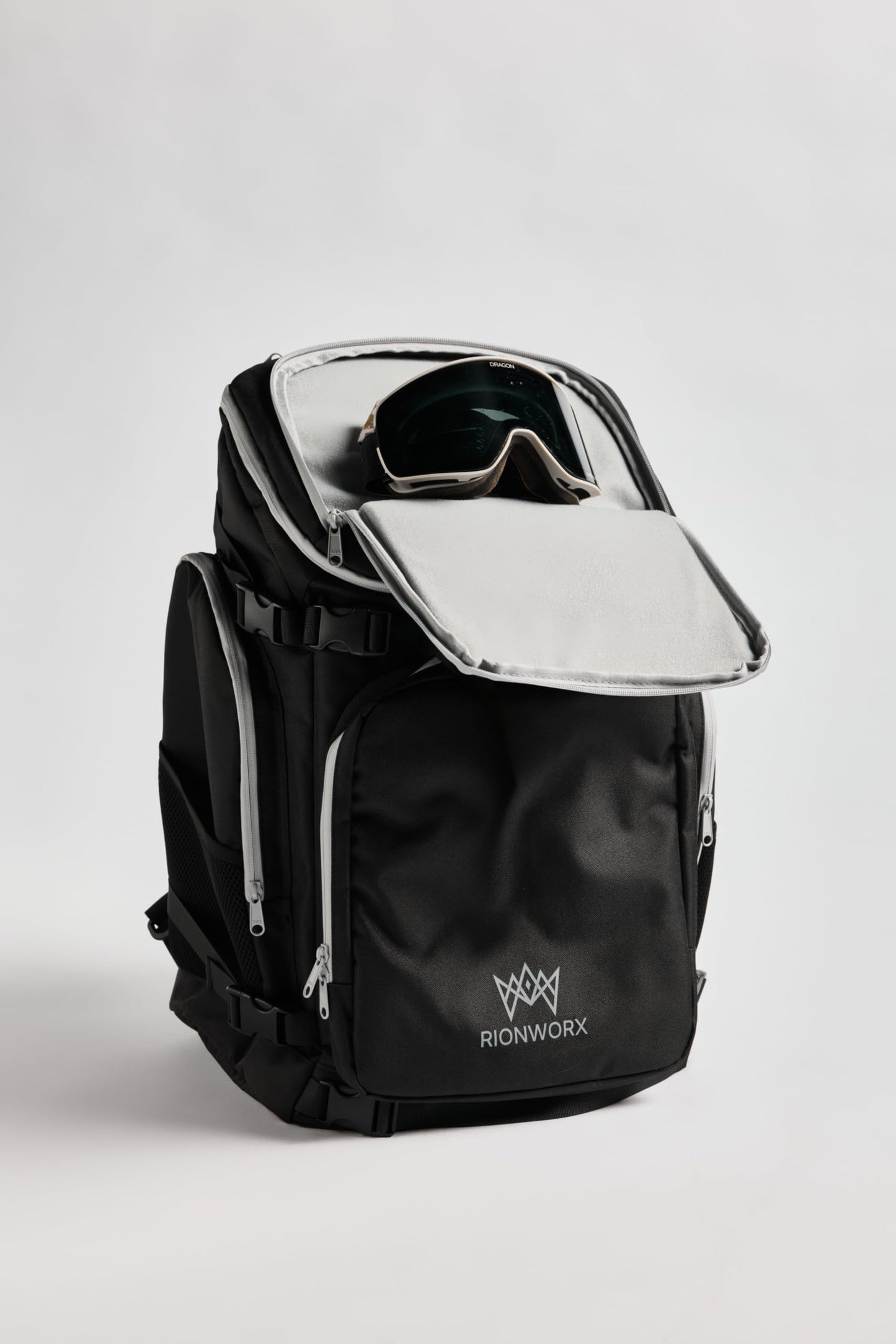 RIONWORX Ski Boot Bag - Waterproof Ski and Snowboard Travel Backpack, TSA Lock, Ventilated Boot Compartment - Durable Ski Backpack for Boots, Goggles, Helmets & Others
