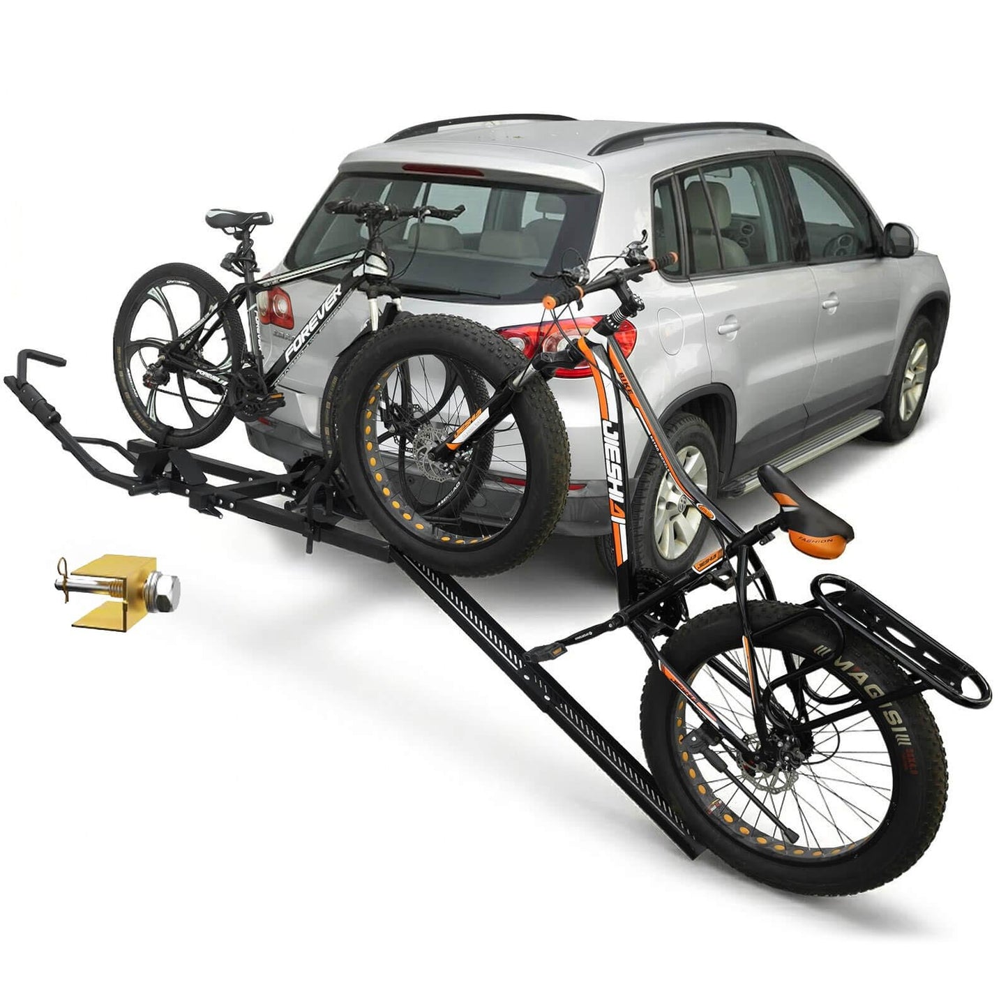 Bike Rack Hitch Mount with Ramp for 2 Bikes – Platform Ebike Rack Fits Fat Tires up to 150 lbs – Foldable & Tilt Electric Bike Rack for SUV, Truck, RV – 2 Inch Receiver