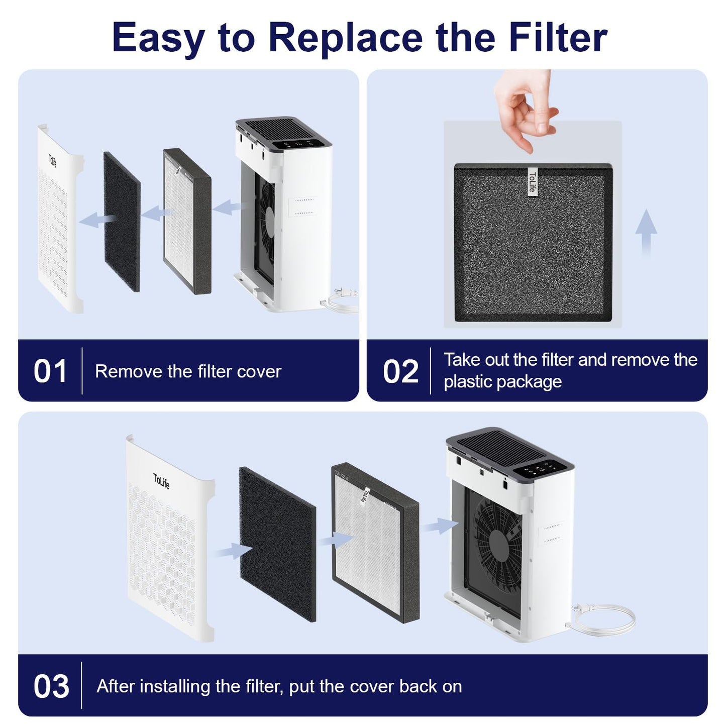 Tolife Powerful Air Purifiers for Home Large Room Up to 2000 Ft²Pets with Washable Filter, Sleep Mode, Timer, HEPA Filter Pet Air Purifier for Bedroom,White
