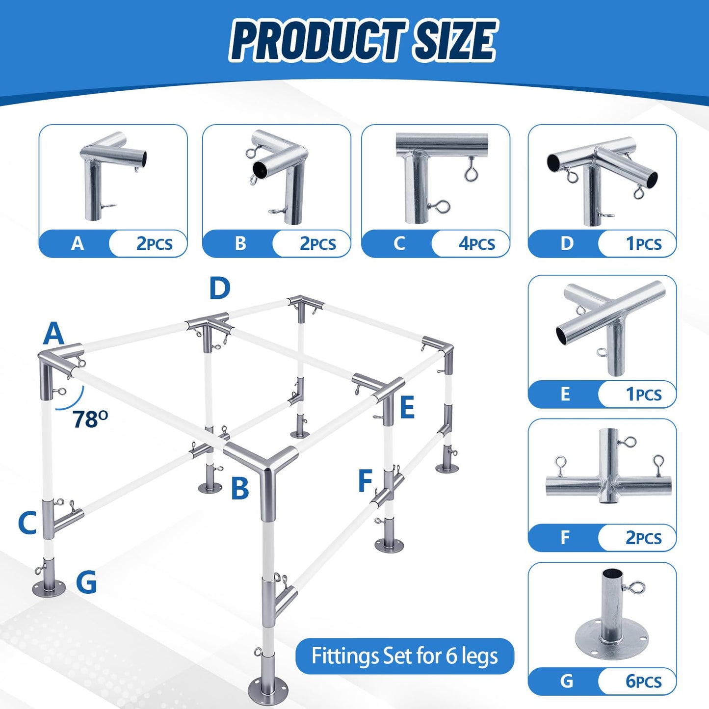 Frienda 6-Leg Lean-to Canopy Fittings for 1" EMT, 18 Pcs Lean to Carport Frame Connectors Kit DIY Project for Slant Roof Carport, Shed, Gazebo, Greenhouse, Shelter Deck, Pipes Not Included