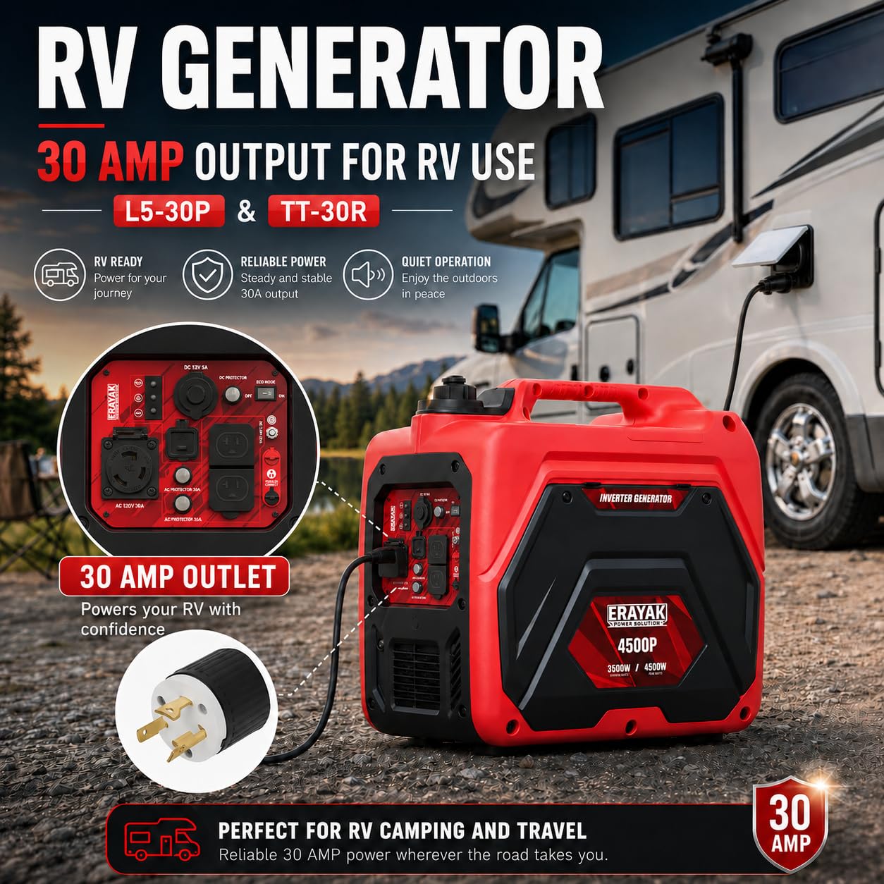 ERAYAK 4500W Portable Inverter Generator for Home Use, Super Quiet Small Generator for Camping Outdoor Emergency Power Backup, Gas Powered Engine, ECO Mode, EPA Compliant